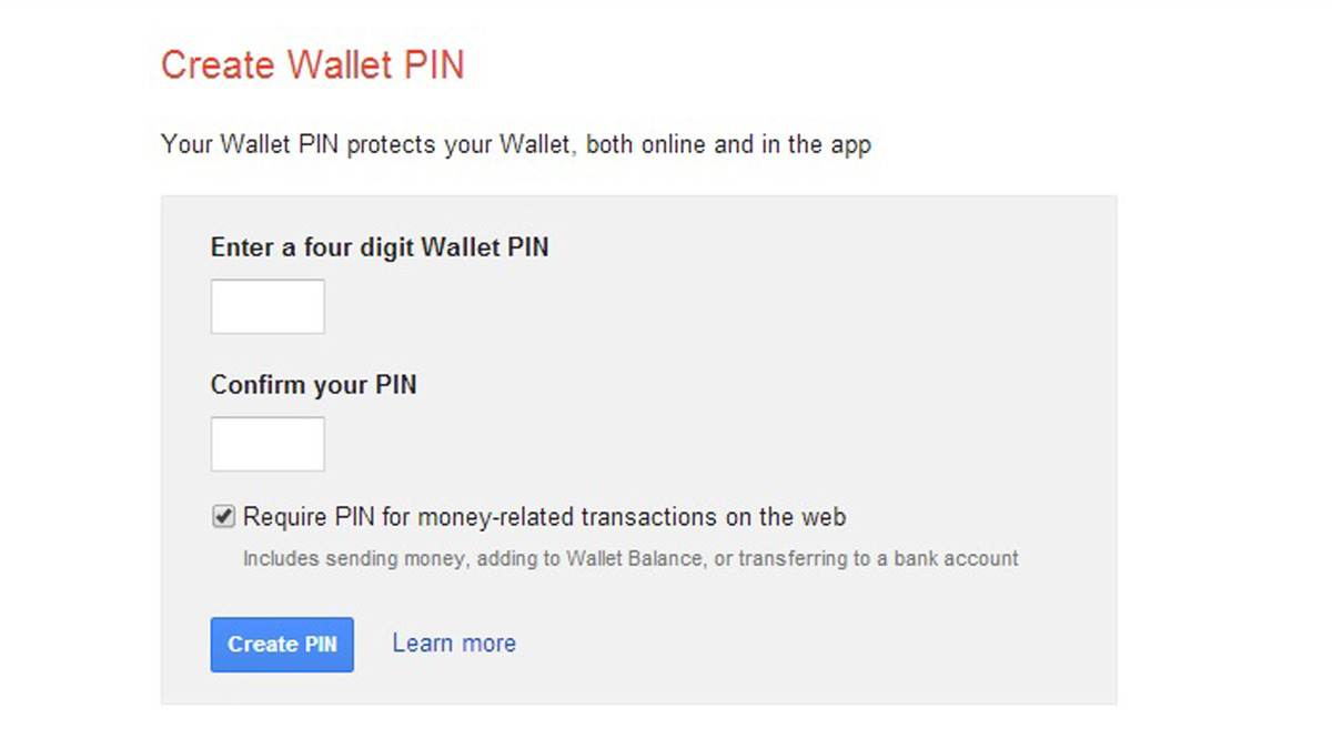 Create your Wallet pin